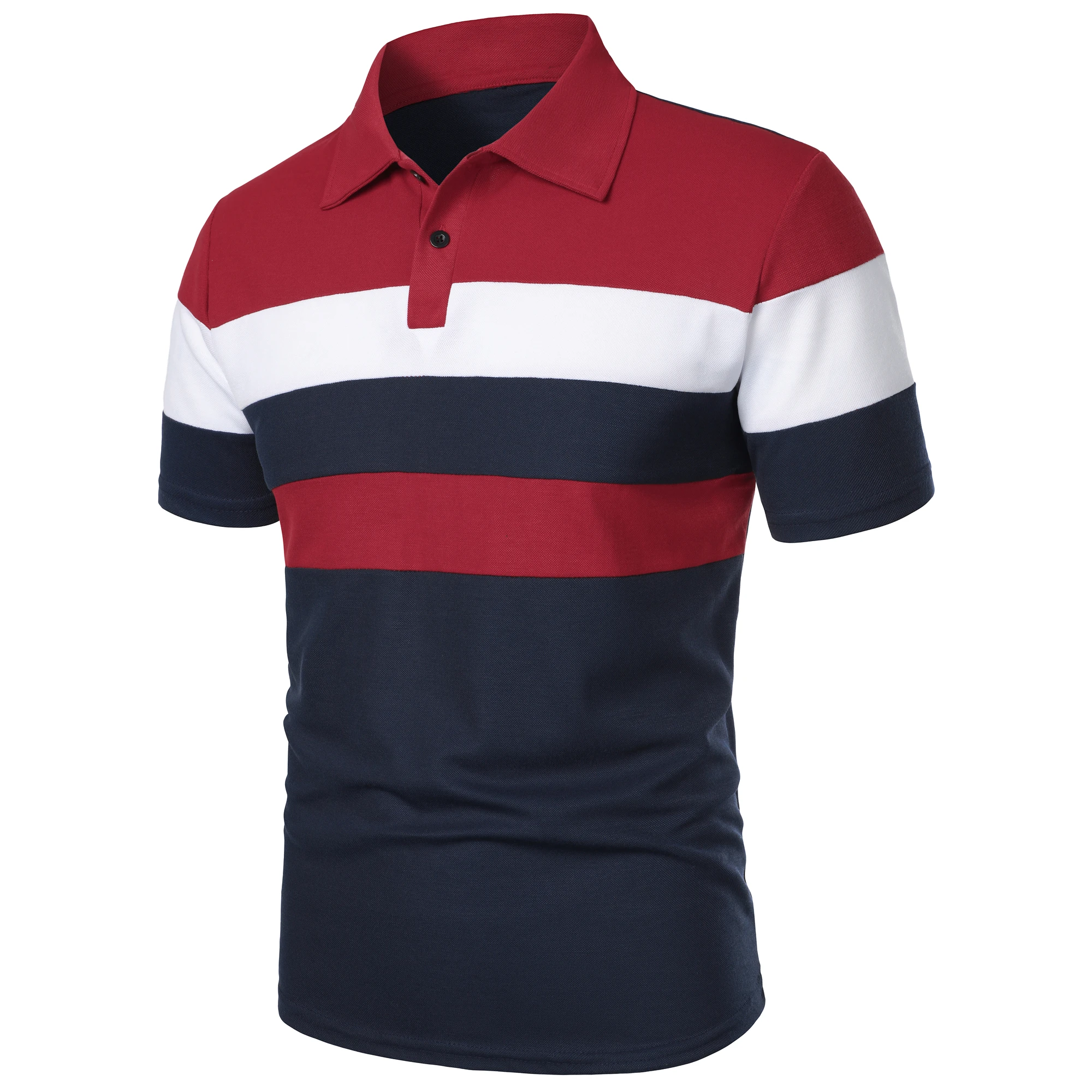 Men's short sleeve chest three stripes color matching fashion with men's lapel short sleeve men's fashion casual top T-shirt
