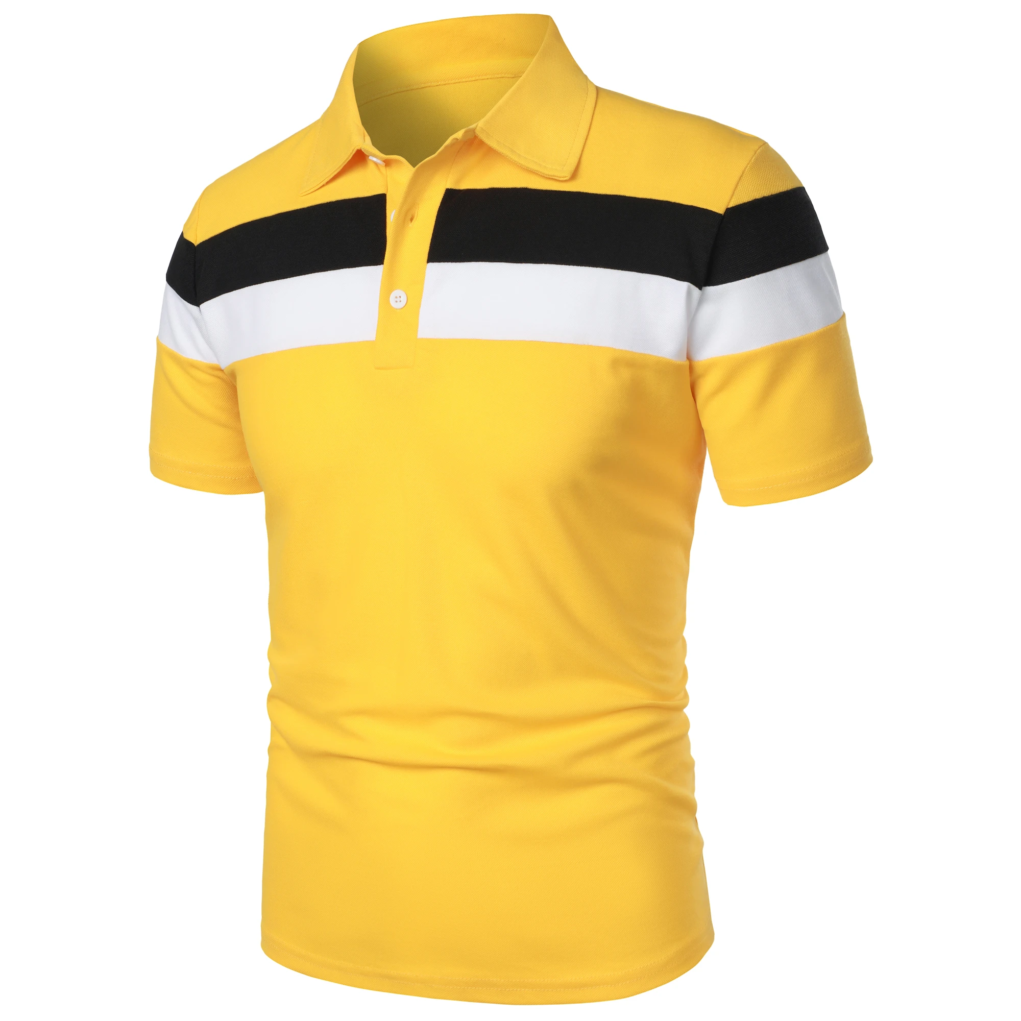 Men's short sleeve chest three stripes color matching fashion with men's lapel short sleeve men's fashion casual top T-shirt