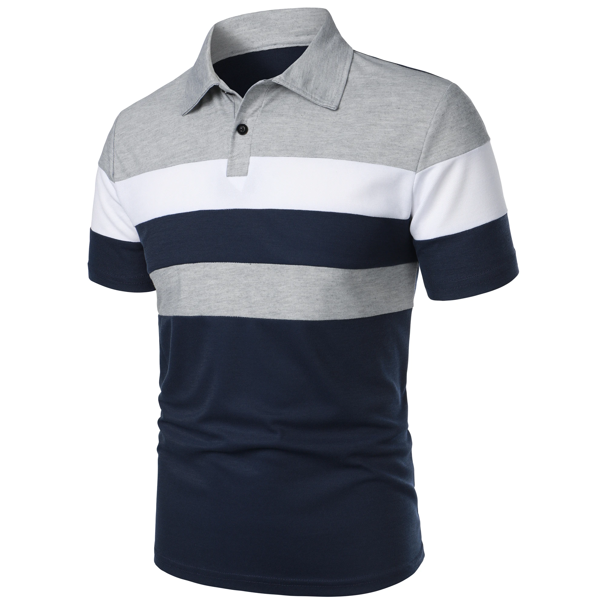 Men's short sleeve chest three stripes color matching fashion with men's lapel short sleeve men's fashion casual top T-shirt