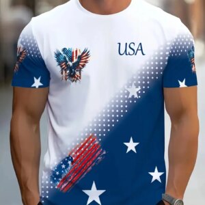 Men's Novelty American Eagle Pattern T-shirt Summer Quick Dry Casual Sports Round Neck Short Sleeve Extra Large Men's Clothing