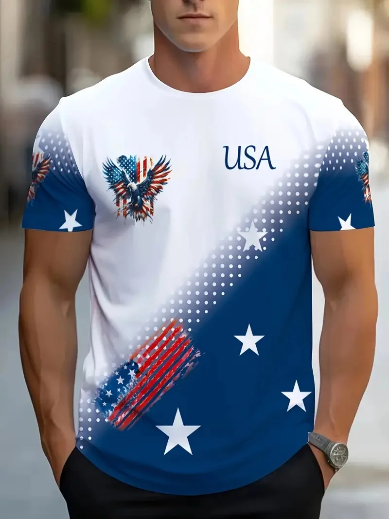 Men's Novelty American Eagle Pattern T-shirt Summer Quick Dry Casual Sports Round Neck Short Sleeve Extra Large Men's Clothing