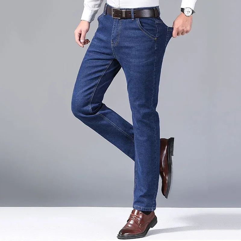Fashion Men Jeans Stretch Straight Leg Casual Slim Fit Denim Pants Male Brand Luxury Design Business Classic Trousers Large Size