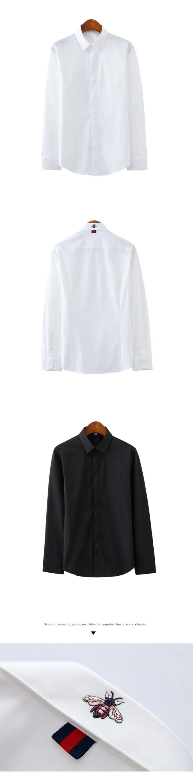 Fashionable Elastic Korean Style Embroidered Casual White Shirt For Men Slim Fit Square Collar Shirt Trendy