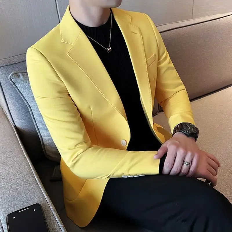 Business Jacket for Men Slim Fit Trendy 2024 Coats Thin Menswear Simple Breasted Casual Man Dress Suits and Blazers Elegant New