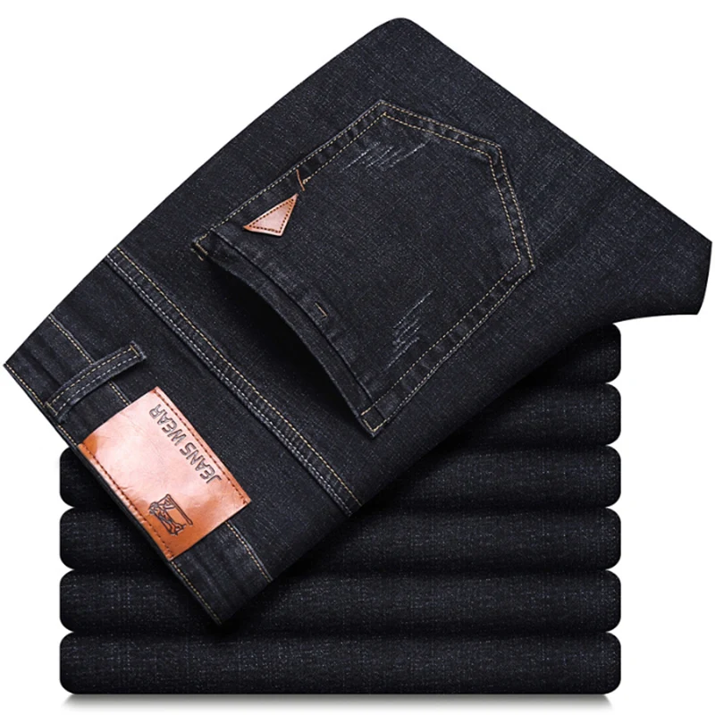 2024 NEW Men's Fashion Business Jeans Classic Style Casual Stretch Slim Jean Pants Male Brand Denim Trousers Black Blue