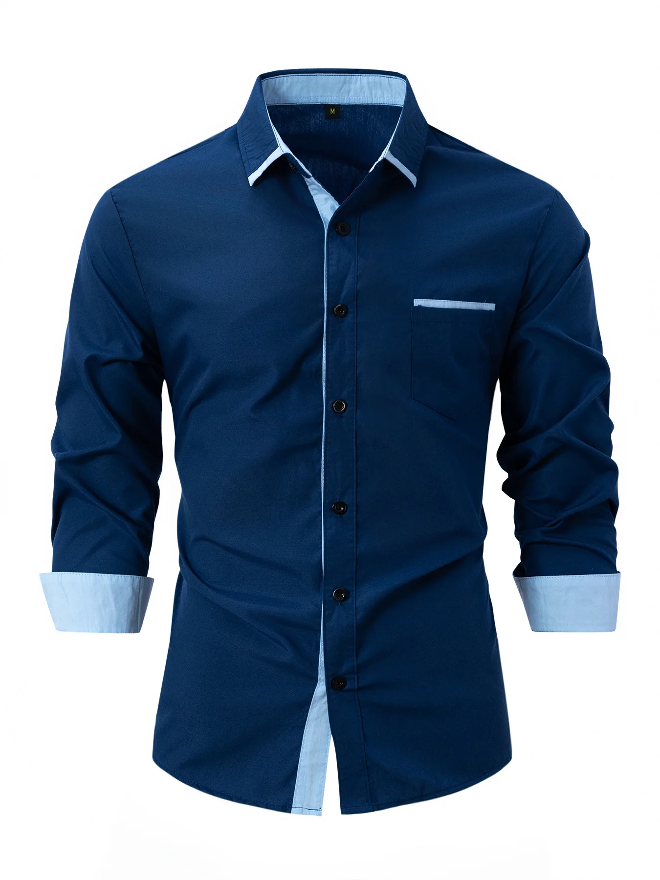 Men's business casual shirt, fashionable solid color, versatile, long-sleeved lapel cotton shirt, pocket, spring and autumn Men's business casual shirt, fashionable solid color, versatile, long-sleeved lapel cotton shirt, pocket, spring and autumn
