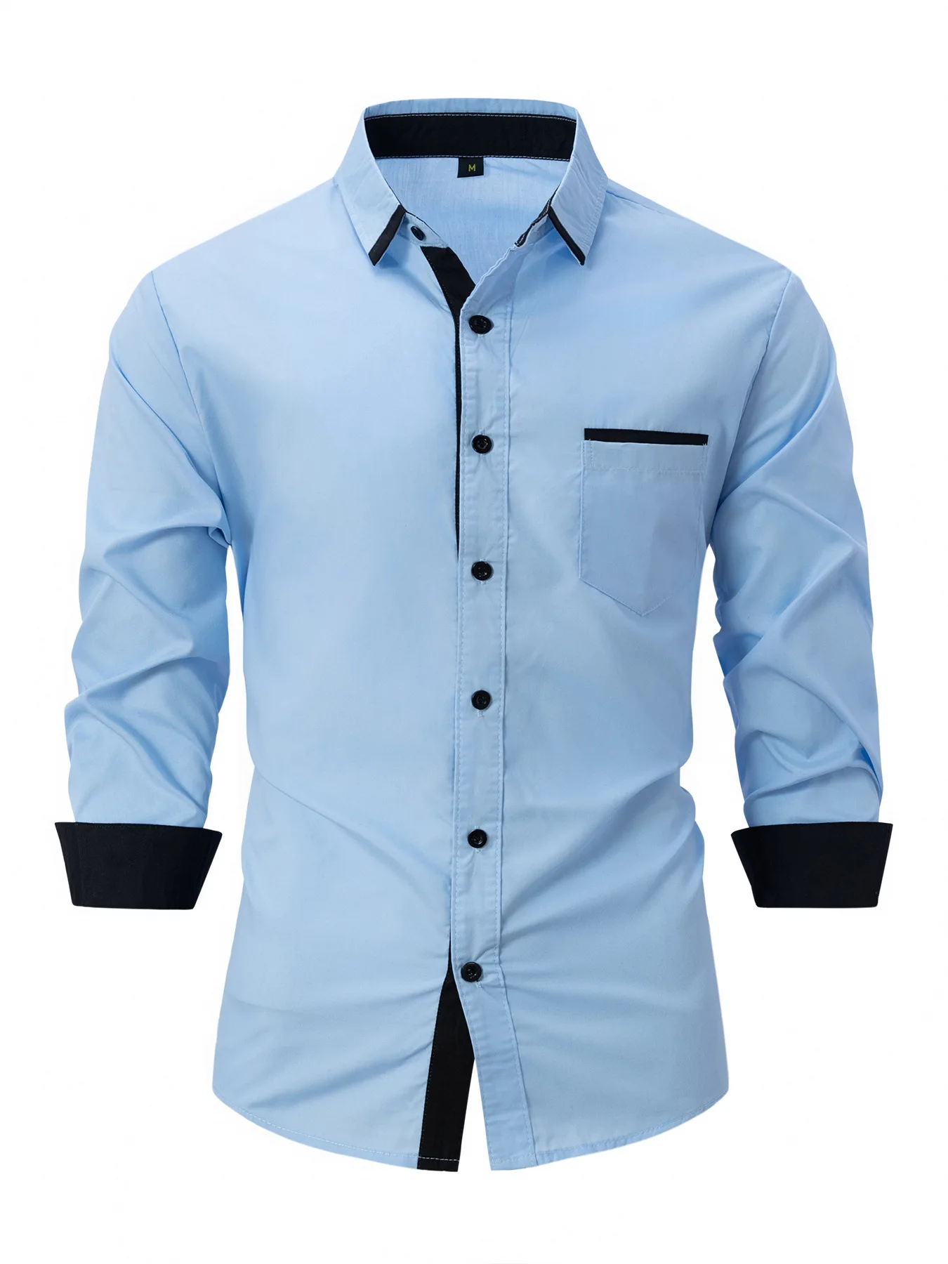 Men's business casual shirt, fashionable solid color, versatile, long-sleeved lapel cotton shirt, pocket, spring and autumn Men's business casual shirt, fashionable solid color, versatile, long-sleeved lapel cotton shirt, pocket, spring and autumn