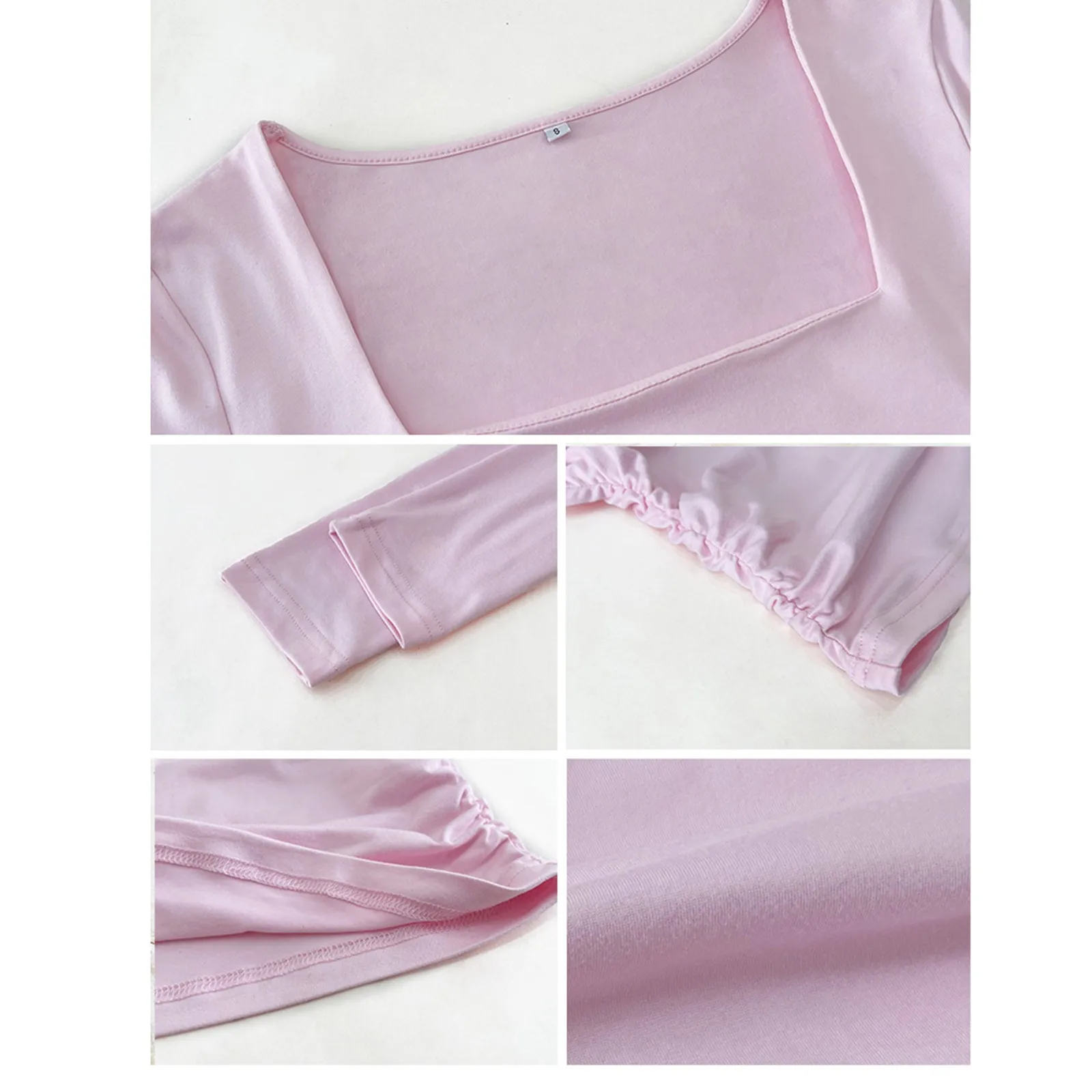 Women'S New Slim Fit T-Shirt Classic Simple Solid Sexy Square Neck Long Sleeve Pullover Tops Daily Basic Regular T-Shirts