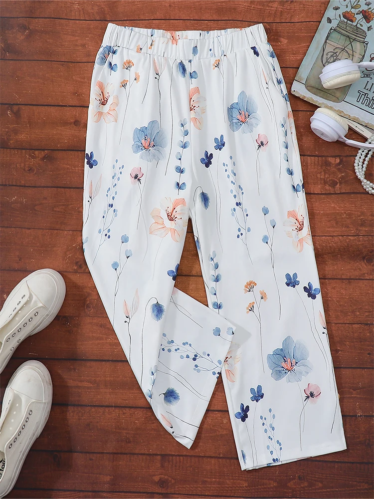 Plus Size Women's Hawaii Floral Prints  Trousers Comfortable & Simple For Everyday Wear Comfortable Sobriety