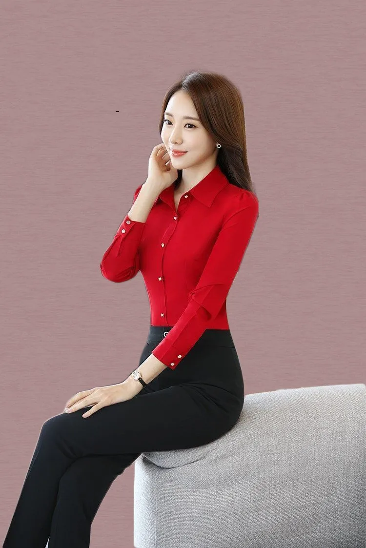 White Shirt Women Chiffon Dress Shirt Long Sleeve Blouses Slim Women Tops OL Korean Fashion Women Shirts Autumn Working Clothes