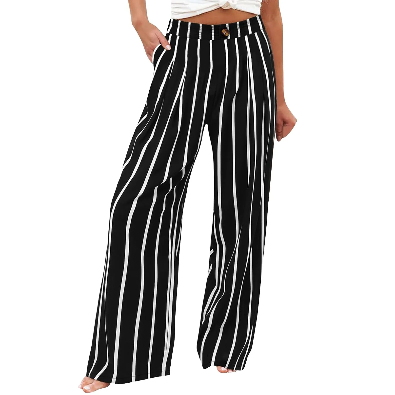 Stripe Women Pants High Waist Loose Wide Leg Pants Women Casual Straight Trousers Women Fashion High Street Suit Women's Pants Stripe Women Pants High Waist Loose Wide Leg Pants Women Casual Straight Trousers Women Fashion High Street Suit Women's Pants