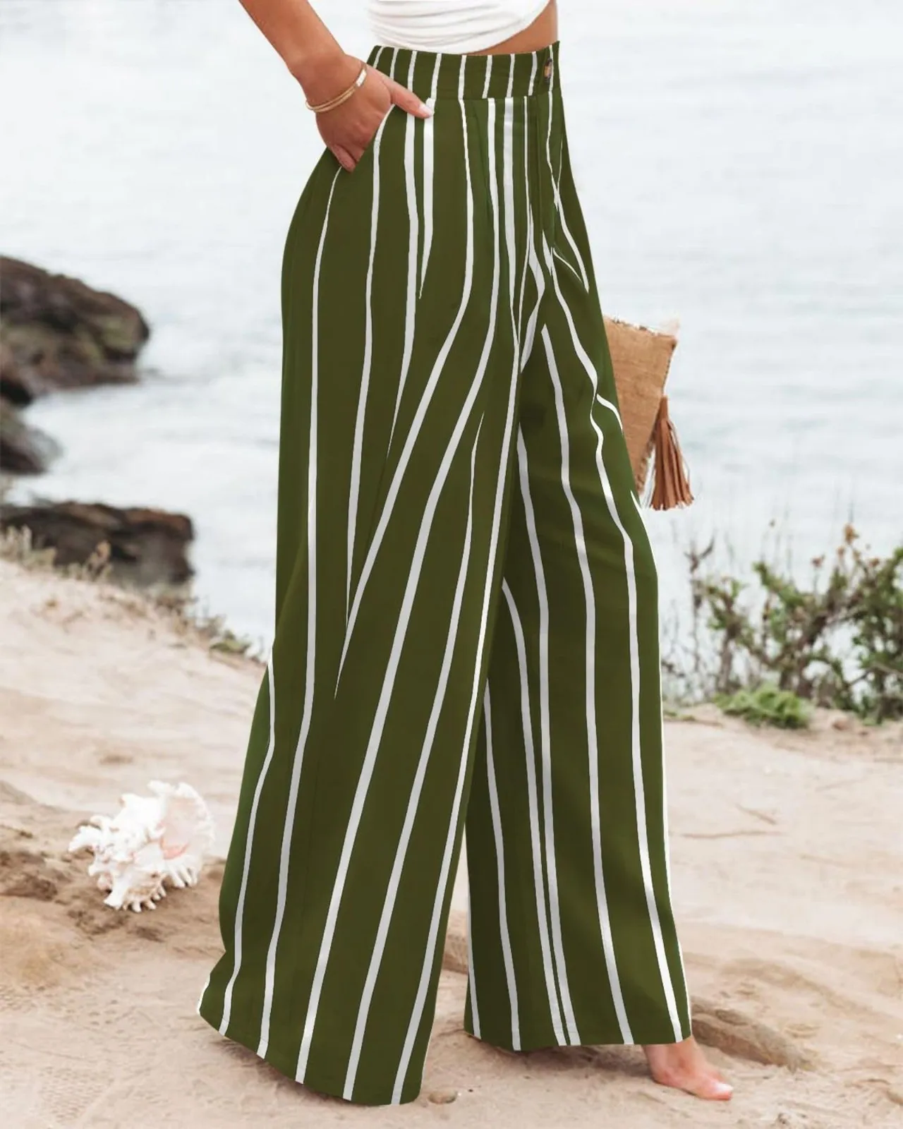 Stripe Women Pants High Waist Loose Wide Leg Pants Women Casual Straight Trousers Women Fashion High Street Suit Women's Pants Stripe Women Pants High Waist Loose Wide Leg Pants Women Casual Straight Trousers Women Fashion High Street Suit Women's Pants