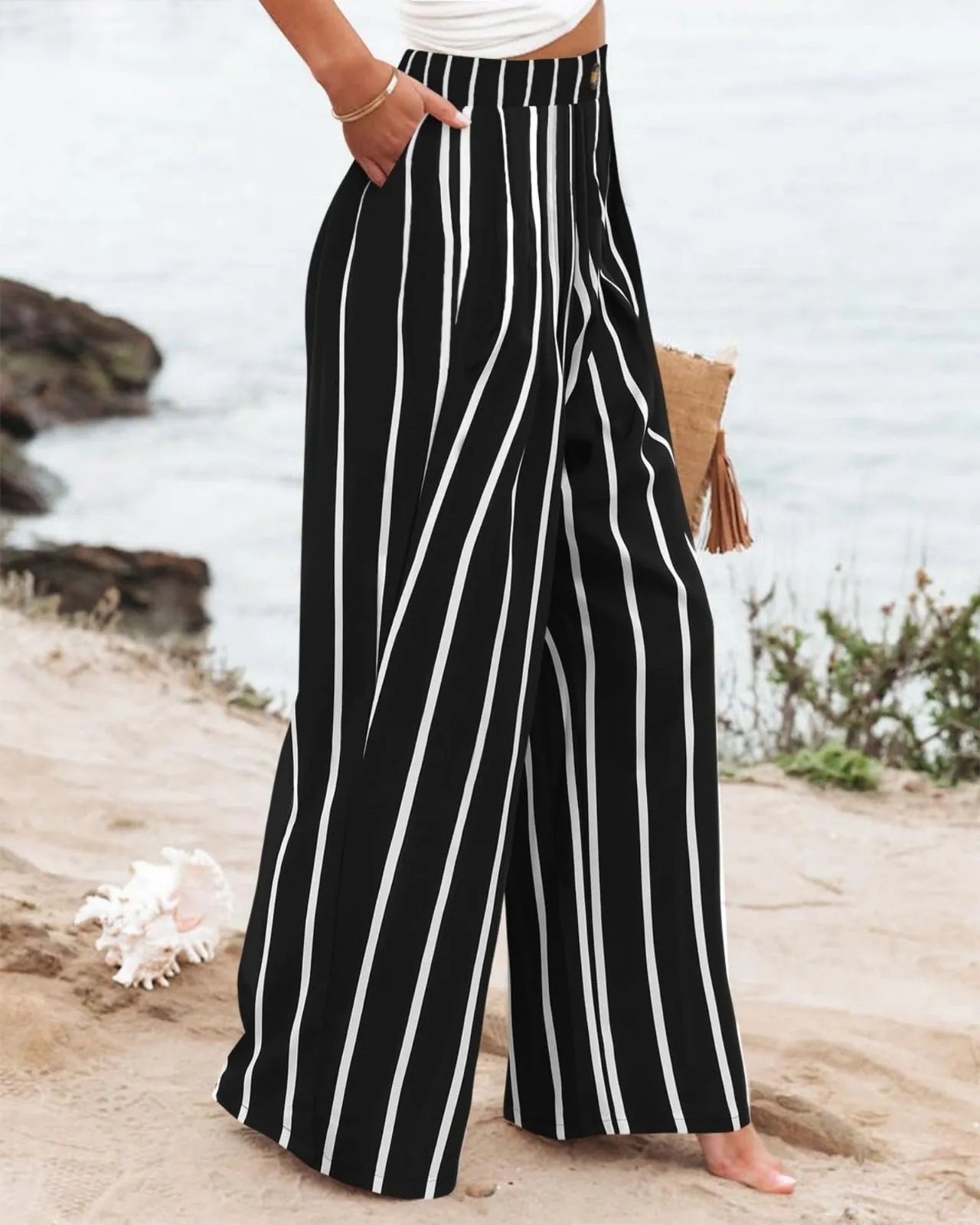 Stripe Women Pants High Waist Loose Wide Leg Pants Women Casual Straight Trousers Women Fashion High Street Suit Women's Pants Stripe Women Pants High Waist Loose Wide Leg Pants Women Casual Straight Trousers Women Fashion High Street Suit Women's Pants