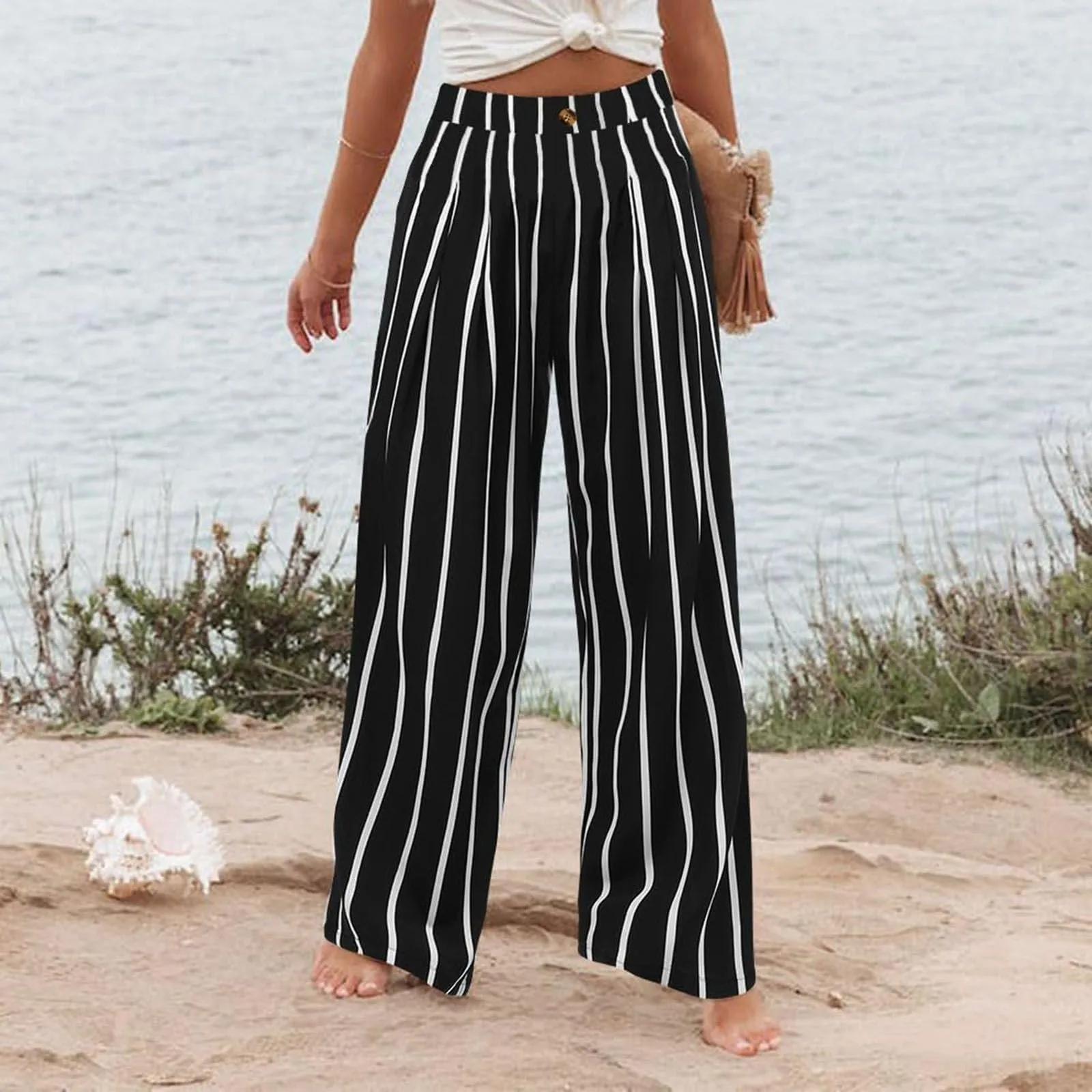 Stripe Women Pants High Waist Loose Wide Leg Pants Women Casual Straight Trousers Women Fashion High Street Suit Women's Pants Stripe Women Pants High Waist Loose Wide Leg Pants Women Casual Straight Trousers Women Fashion High Street Suit Women's Pants