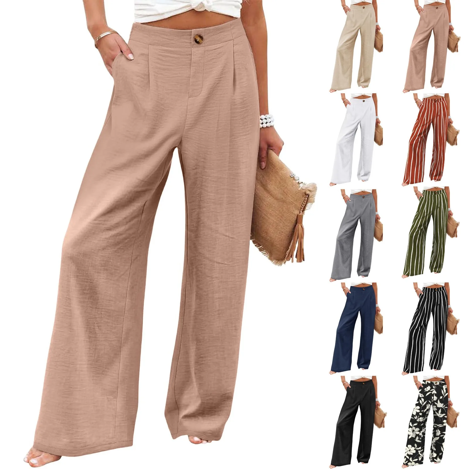 Stripe Women Pants High Waist Loose Wide Leg Pants Women Casual Straight Trousers Women Fashion High Street Suit Women's Pants
