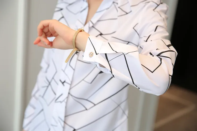 Stripe Women Blouse Fashion Standing Collar Women's Shirt Long Sleeved Shirts and Blouses Printing Ladies Tops Basic Womens Tops