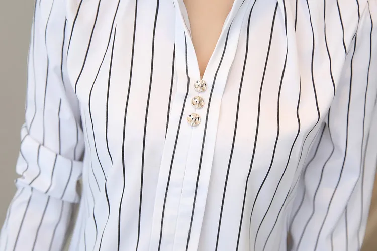 Stripe Women Blouse Fashion Standing Collar Women's Shirt Long Sleeved Shirts and Blouses Printing Ladies Tops Basic Womens Tops