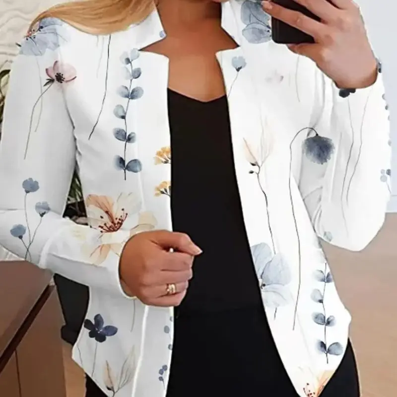 Terno estampado blazer de gola alta para senhoras, jaquetas de manga comprida, slim fit, alfaiate de lazer, jaquetas de escritór