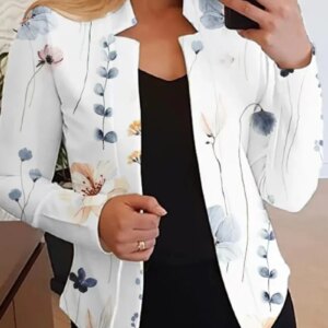 Terno estampado blazer de gola alta para senhoras, jaquetas de manga comprida, slim fit, alfaiate de lazer, jaquetas de escritór