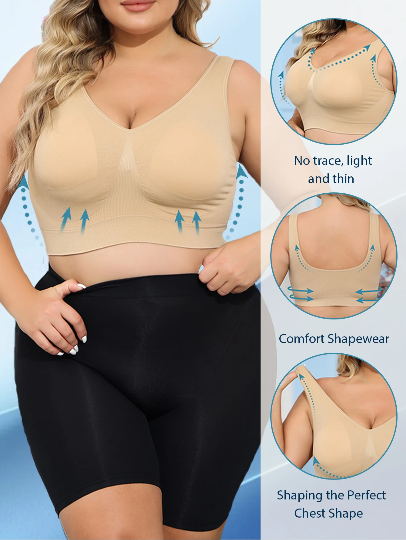 Women's Plus Size Bras with No Wire Shaping and Lifting to Prevent Spillage and Sagging - Detachable Pads Women's Plus Size Bras with No Wire Shaping and Lifting to Prevent Spillage and Sagging - Detachable Pads