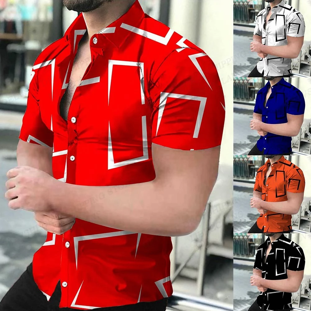 Geometric 3d Print Beach Shirts Short Sleeve Hawaiian Shirts Men's Blouses Graphic Shirt Cuba Camisa Men's Clothing