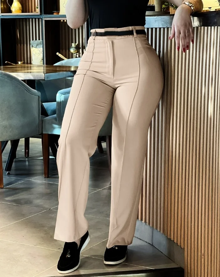 Women's Pants 2024 Spring Elegant Office Lady High Waist Straight Leg Work Pants Temperament Commuting Plain Daily Long Trousers