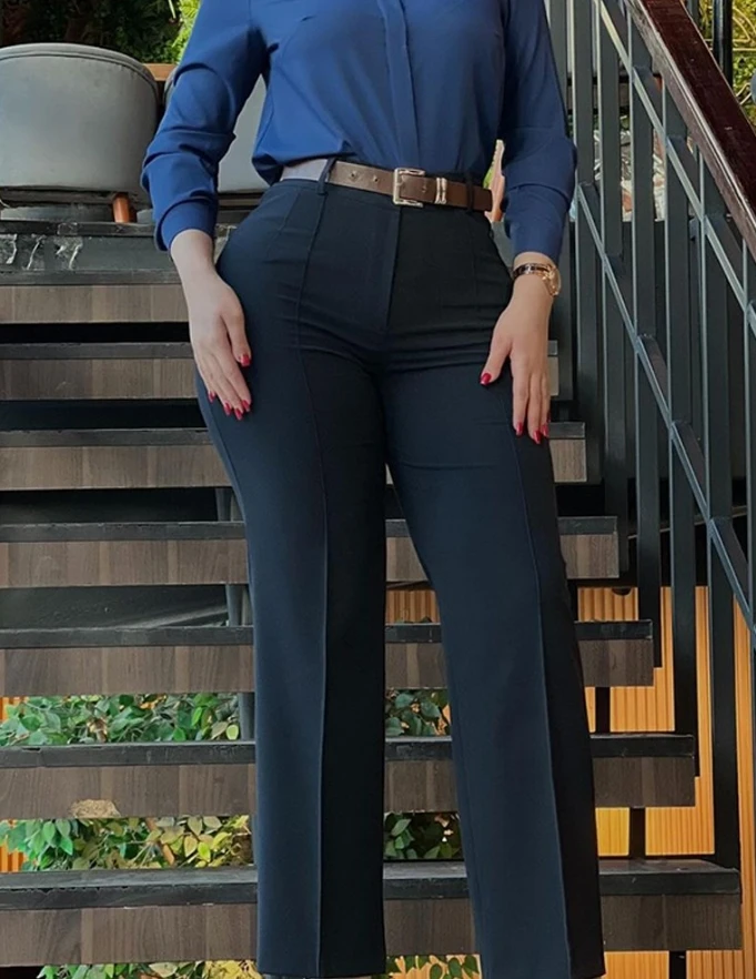 Women's Pants 2024 Spring Elegant Office Lady High Waist Straight Leg Work Pants Temperament Commuting Plain Daily Long Trousers