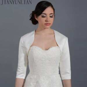 Customized New Satin Fashion Half Sleeve Wedding Jacket Custom Made Bolero Wedding Accessories Cape Mariage Bridal Wraps