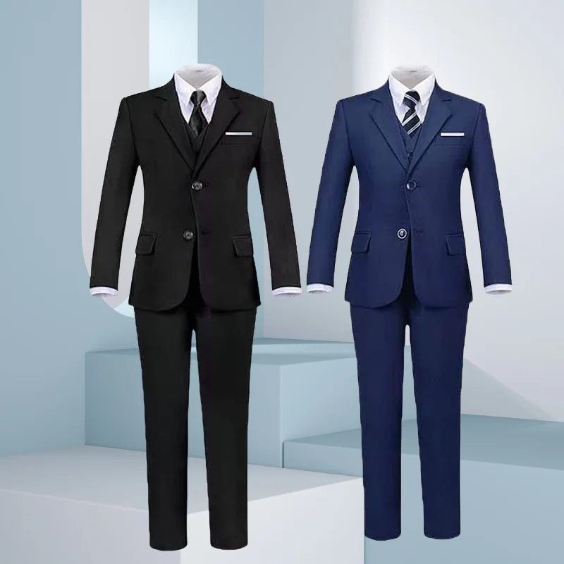 Children Black Blue 4Pieces/Set Jacket Vest Pants Tie Photograph Wedding Suit Boys Festival Birthday Dress Kids Host Costume Children Black Blue 4Pieces/Set Jacket Vest Pants Tie Photograph Wedding Suit Boys Festival Birthday Dress Kids Host Costume
