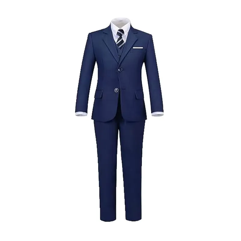 Children Black Blue 4Pieces/Set Jacket Vest Pants Tie Photograph Wedding Suit Boys Festival Birthday Dress Kids Host Costume