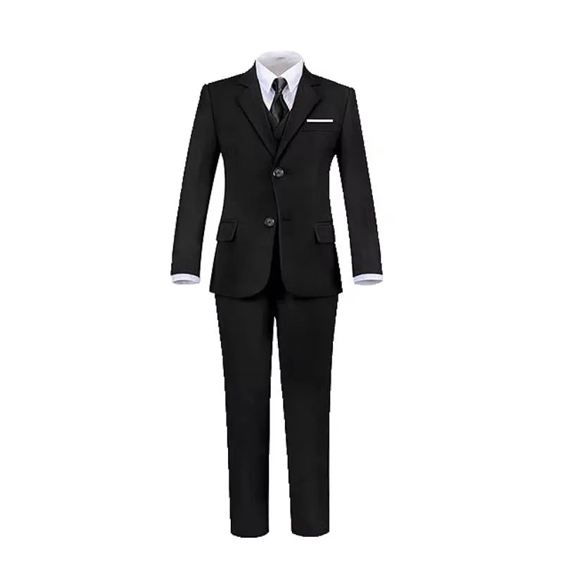 Children Black Blue 4Pieces/Set Jacket Vest Pants Tie Photograph Wedding Suit Boys Festival Birthday Dress Kids Host Costume Children Black Blue 4Pieces/Set Jacket Vest Pants Tie Photograph Wedding Suit Boys Festival Birthday Dress Kids Host Costume