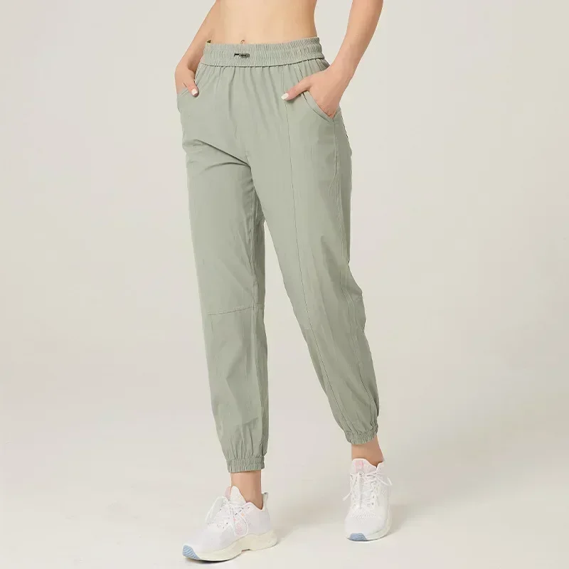 Fabric Drawstring Running Sport Joggers Women Quick Dry Athletic Gym Fitness Sweatpants with Side Pockets Leisure Exercise Pants