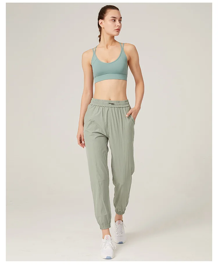 Fabric Drawstring Running Sport Joggers Women Quick Dry Athletic Gym Fitness Sweatpants with Side Pockets Leisure Exercise Pants