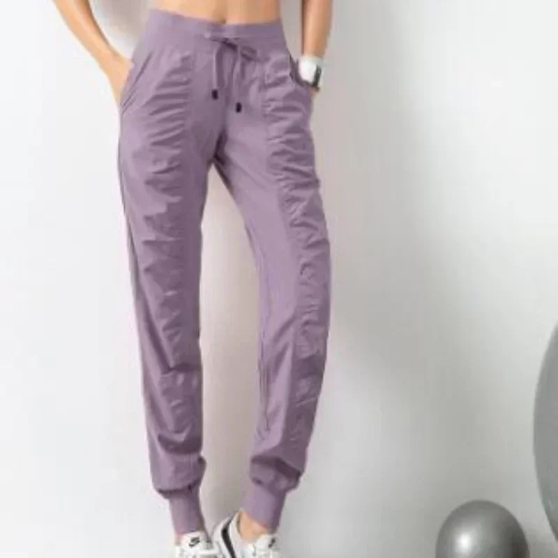 Fabric Drawstring Running Sport Joggers Women Quick Dry Athletic Gym Fitness Sweatpants with Side Pockets Leisure Exercise Pants