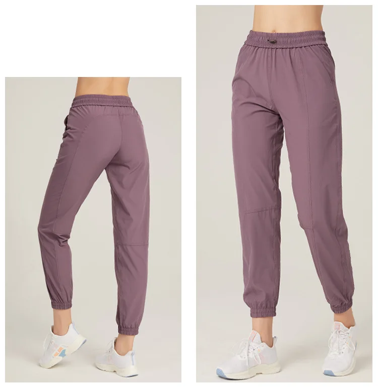 Fabric Drawstring Running Sport Joggers Women Quick Dry Athletic Gym Fitness Sweatpants with Side Pockets Leisure Exercise Pants