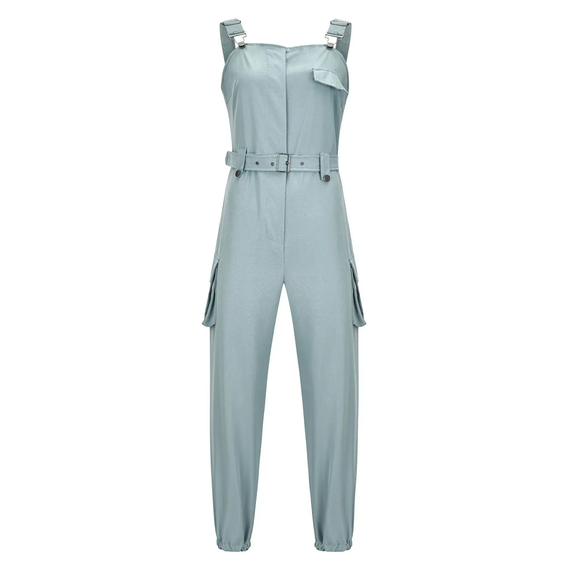 2021 Wish Women's Utility Jumpsuit Beltless Sleeveless Simple Tied Pants Working Uniform Cross-border Style from China