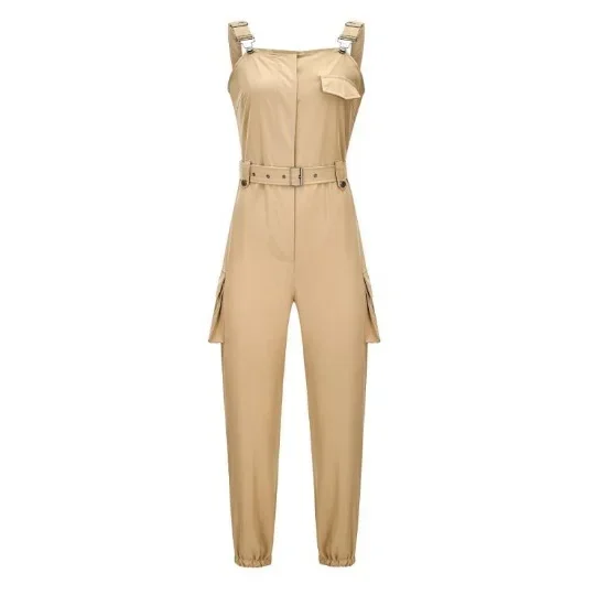 2021 Wish Women's Utility Jumpsuit Beltless Sleeveless Simple Tied Pants Working Uniform Cross-border Style from China