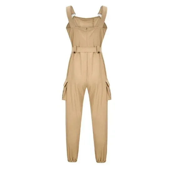 2021 Wish Women's Utility Jumpsuit Beltless Sleeveless Simple Tied Pants Working Uniform Cross-border Style from China