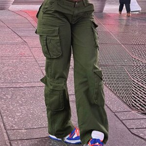 Womens New Denim Cargo Pants Retro Loose Trousers Multi Pocket Hip Hop Jeans Streetwear Wide Leg Casual Straight Pants TC708321