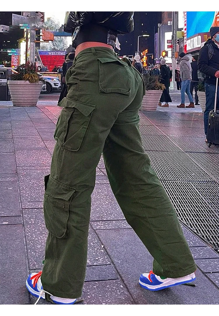 Womens New Denim Cargo Pants Retro Loose Trousers Multi Pocket Hip Hop Jeans Streetwear Wide Leg Casual Straight Pants TC708321 Womens New Denim Cargo Pants Retro Loose Trousers Multi Pocket Hip Hop Jeans Streetwear Wide Leg Casual Straight Pants TC708321