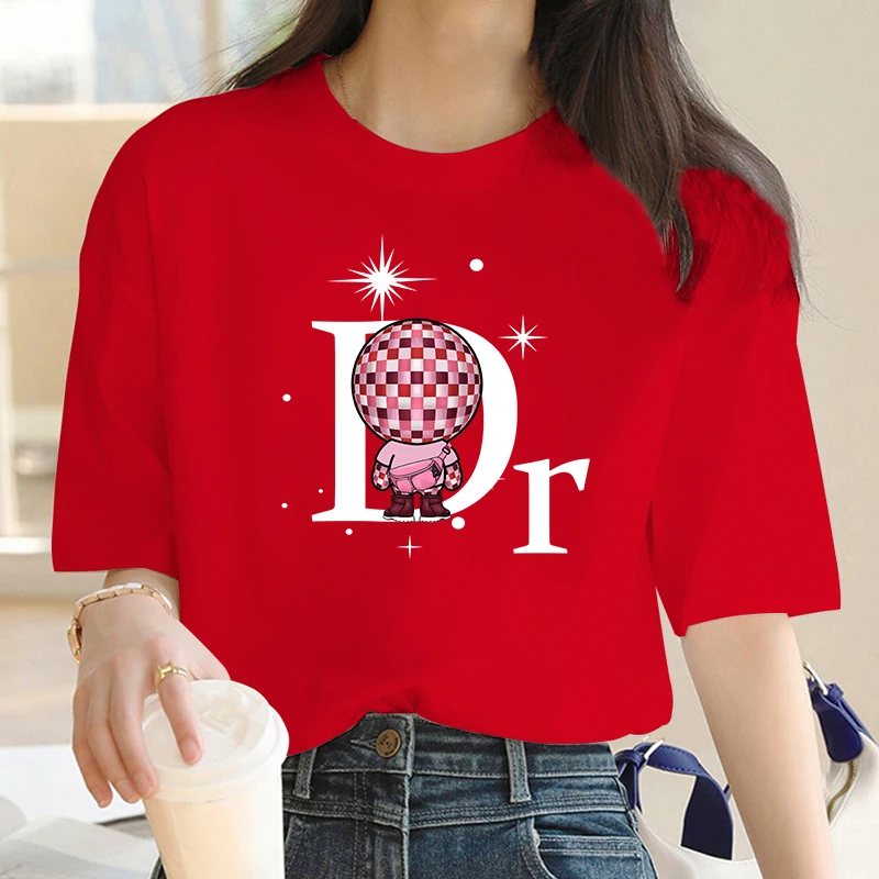 Luxury Brand Design 100% Cotton Short Sleeve T-Shirt Printing Women Tee Shirts Oversized Tops Female Casual Woman Blouse Summer