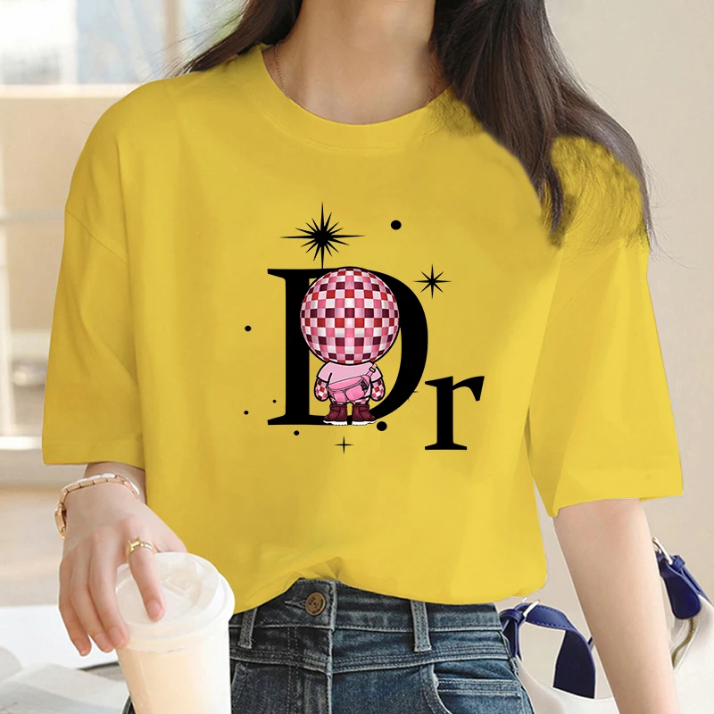 Luxury Brand Design 100% Cotton Short Sleeve T-Shirt Printing Women Tee Shirts Oversized Tops Female Casual Woman Blouse Summer