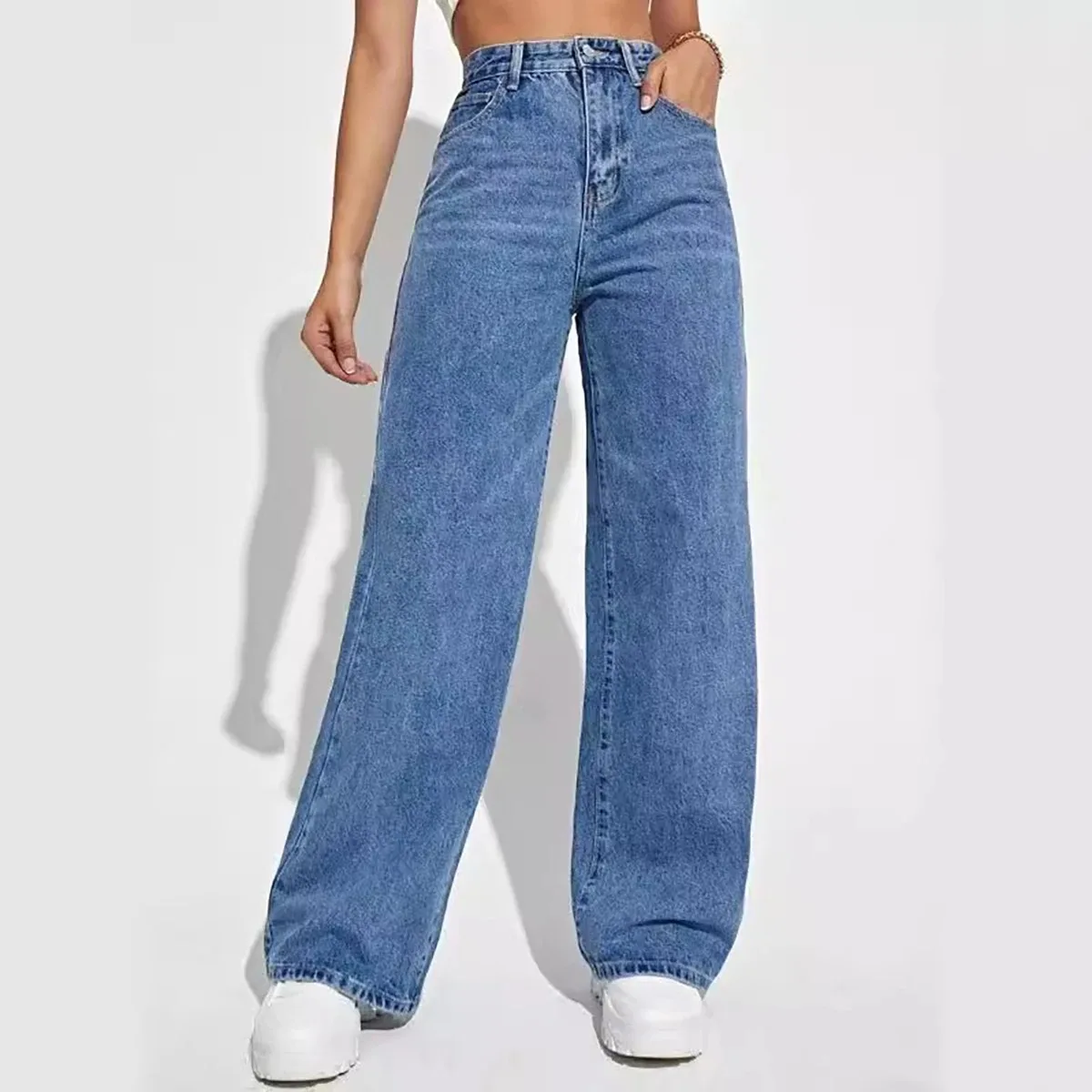 Fashion retro blue jeans women y2k High street baggy straight pants High waisted all-in-one slim pants Fashion retro blue jeans women y2k High street baggy straight pants High waisted all-in-one slim pants