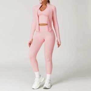 Seamless Gym Set Workout Clothes 2/3PCS Yoga Set Women's Sportswear Fitness Leggings Sports Bra Athletic Long Sleeve Yoga Suit