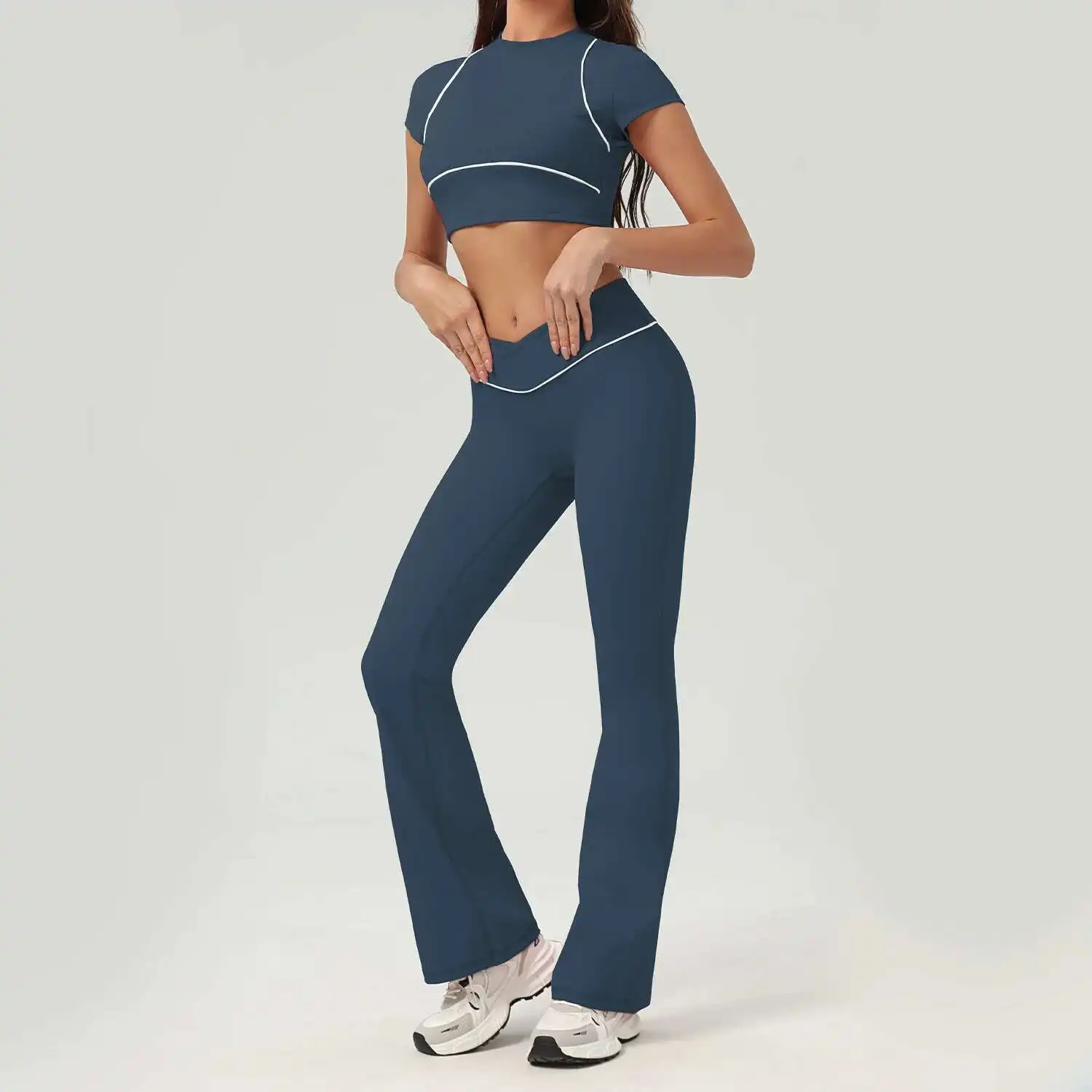 NCLAGEN Yoga Sets Women Gym Clothes 2 Piece Shorts Sleeve Shirts And Tennis Skirts Pants Outdoor Workout Sportswear Fitness Suit