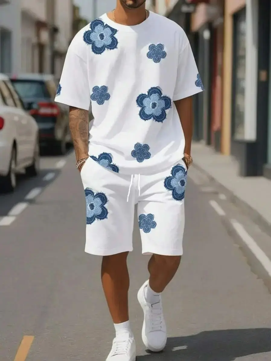 Men's Flower 3D Print Crew Neck Short Sleeve T-Shirt & Shorts Set Round Neck Gradient Short Sleeved Women's T-shirt Shorts Set Men's Flower 3D Print Crew Neck Short Sleeve T-Shirt & Shorts Set Round Neck Gradient Short Sleeved Women's T-shirt Shorts Set
