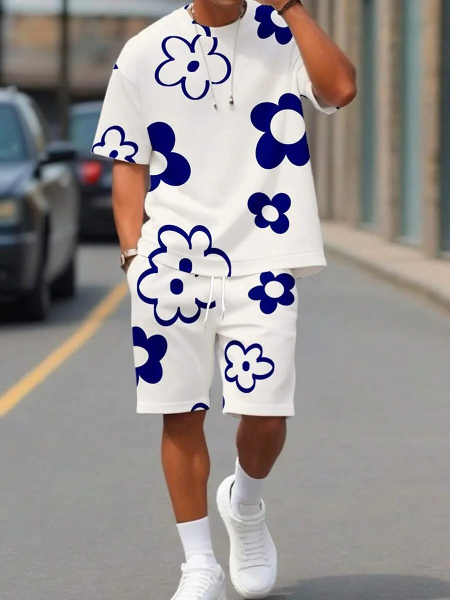 Men's Flower 3D Print Crew Neck Short Sleeve T-Shirt & Shorts Set Round Neck Gradient Short Sleeved Women's T-shirt Shorts Set Men's Flower 3D Print Crew Neck Short Sleeve T-Shirt & Shorts Set Round Neck Gradient Short Sleeved Women's T-shirt Shorts Set