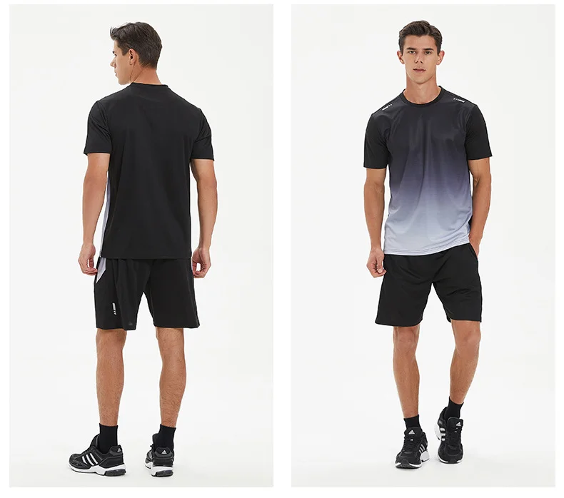 Men Active Quick Dry Crew Neck T Shirts and Shorts Set Athletic Workout Short Sleeve Clothes Basketball Running Gym Sports Suit