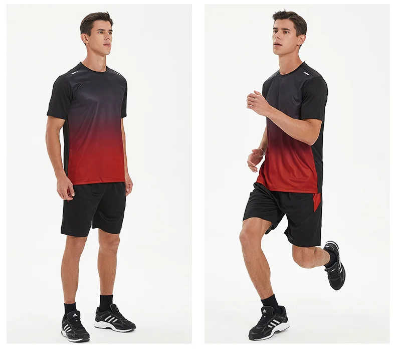Men Active Quick Dry Crew Neck T Shirts and Shorts Set Athletic Workout Short Sleeve Clothes Basketball Running Gym Sports Suit