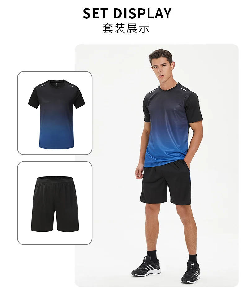 Men Active Quick Dry Crew Neck T Shirts and Shorts Set Athletic Workout Short Sleeve Clothes Basketball Running Gym Sports Suit